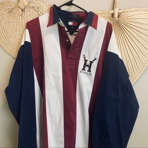 Vintage Tommy Hilfiger pullover  Quarter button up dress shirt red white strips